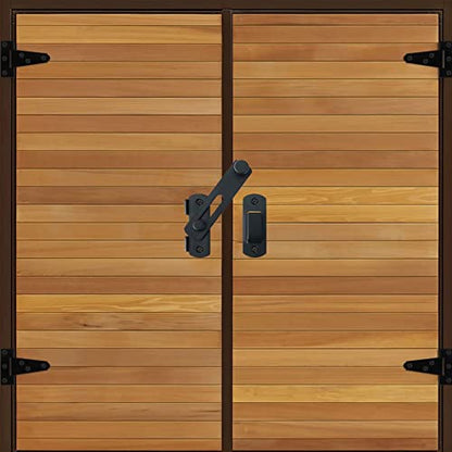 Barn Gate Latch Door Tee Hinge Hardware Kit, 2 Pack Barn Flip Latch Lock and 4 Pack 4inch T-Strap Gate Hinges,Black Finish Gate for Wood Vinyl Fence Gate Shed Door,Farm,Garden，Gate,Closet Door