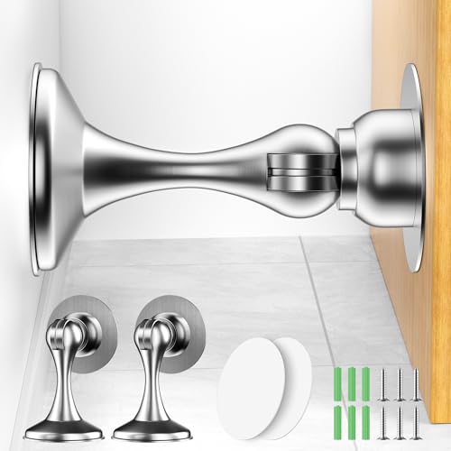 2 Pack Magnetic Door Stoppers, Stainless Steel Magnetic Door Stop, Wall & Floor Mounting No Drilling Door Stop with 3D Adhesive Tapes Keep Door Open, Silver - color: Silver, size: 2 Pack