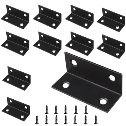 10PCS L Bracket 2.4"x1" Stainless Steel Corner Brace Heavy Duty 90 Degree Corner Fastener Black Large Angle Brackets for Wood Furniture Bedframe Cabinet Drawer Chair with Mounting Screws - size: 10PCS 2.4"x1"