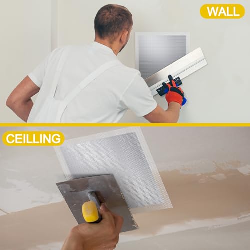Yaocom 4 Pcs 10 x10 Inch Drywall Repair Kit Self Adhesive Mesh Drywall Repair Patch Set with Sanding Pads and Scraper Heavy Duty Metal Aluminum Dry Hole Patch Tools for Large Hole Wall Ceiling Tool - size: 10 x10"