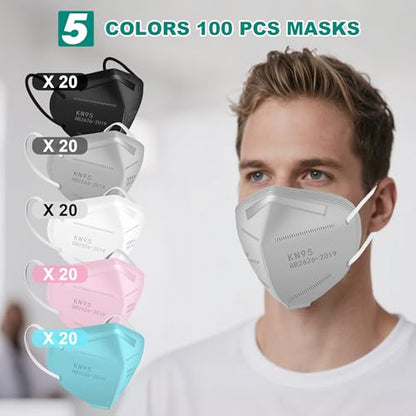LEMENT KN95 Face Masks,100 Pack Breathable Cup Dust Disposable Masks For Adults,5 color - color: Adult-100 Pack-color