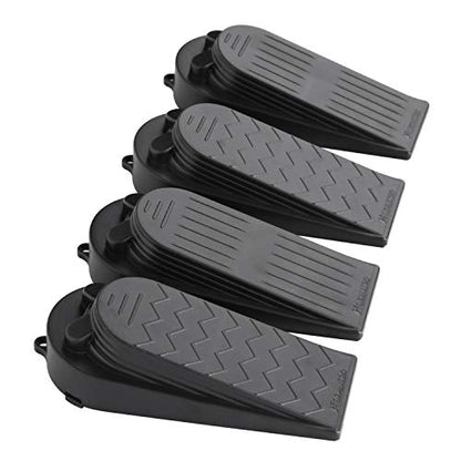 4-Pack Premium Door Stoppers with 2-in-1 Soft Rubber & Hard Plastic Design - Heavy Duty Wedge Stops for Floor Gaps, Child & Finger Safety, Fits Carpet/Tile/Hardwood Floors (Black) - size: 4pcs Set