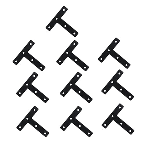 Hordion 10Pcs 3 x 3 Inch T Bracket Corner Brace (80 X 80mm), Iron Flat Corner Bracket Heavy Duty, Metal T Shaped Support Brace, Right Angle Brackets Repair Plates with Screws - size: 3" x 3" (Black), style: T-Shape