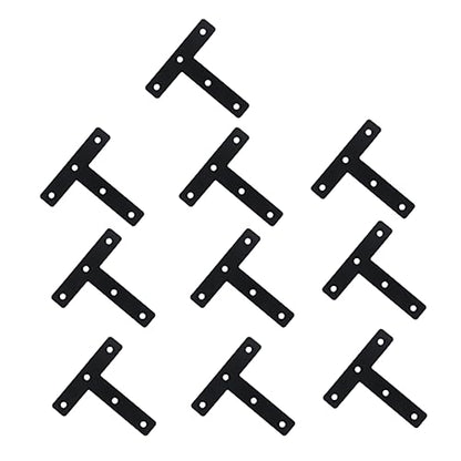 Hordion 10Pcs 3 x 3 Inch T Bracket Corner Brace (80 X 80mm), Iron Flat Corner Bracket Heavy Duty, Metal T Shaped Support Brace, Right Angle Brackets Repair Plates with Screws - size: 3" x 3" (Black), style: T-Shape