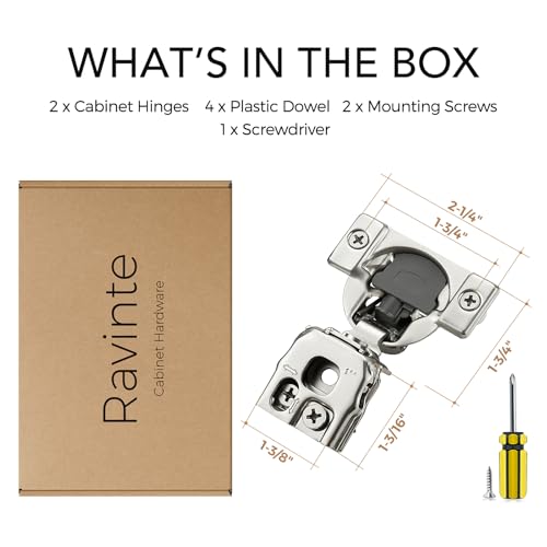 Ravinte 2 Pack 1 Pair 1 inch Overlay Soft Close Kitchen Cabinet Hinges Stainless Steel Adjustable Kitchen Hinges Satin Nickel Cabinet Hardware - size: 1 inch Overlay