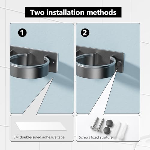 YUET Hair Dryer Holder Hairdryer Straightener Station Wall Mounted/Self Adhesive Metal Spiral Shelf Bracket Stand Hanger Organizer Blow Storage With Cable Tidy Rack For Dressing Table Bathroom (Grey) - color: Grey