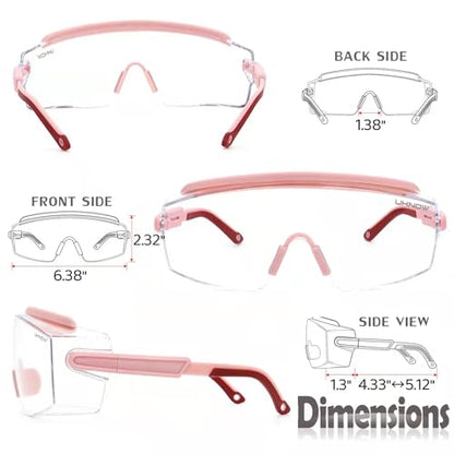 UKNOW Safety Goggles Over Glasses, Anti Fog Safety Glasses with Clear Wraparound Lens, ANSI Z87.1 Protective Eyewear - color: Melon Pink