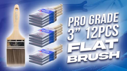 Pro Grade Paint Brushes 3 Inch Flat Paint Brush Set for Walls Trim Cabinets Doors Professional Painter Contractor Interior Exterior 12 Pack