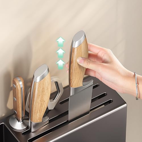 Multifunctional Wall-Mounted Knife Holder Kitchen Utensils Holder Spice Storage Organizer Rack for Knives, Spoons, Chopsticks, Towels, Pot Lids, Spice Jars (Black) - color: Black