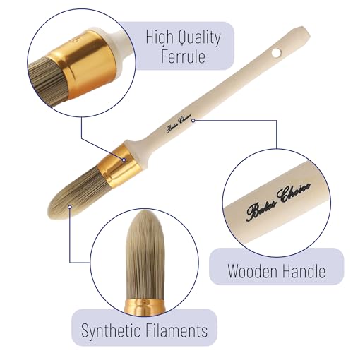 Bates- Trim Brush Set, 0.6”, 0.75” & 1”, Wooden Handle, Round Paint Brush - color: Wooden Handle