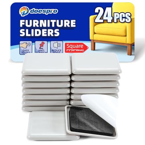 24 pcs Square Furniture Sliders for Hardwood Floors & Carpet-2" Self-Stick Furniture Movers Sliders Pads & Chair Glides for Wood Floors Tile Chair Leg Floors Protectors to Move Furniture Easily-Gray - color: 02 Pe Sliders Square, size: 2"(24 Pack)