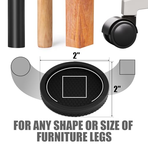 Ezprotekt Non Slip Furniture Pads, 8 Pcs 2" Anti Slip Rubber Caster Cups, No Slide Furniture Gripper, Anti Skid Furniture Coasters for Hardwood Floors, Furniture Stoppers to Prevent Sliding (Black) - size: 2" 8pcs