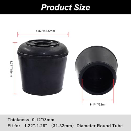 8pcs 1-1/4 Inch Round Chair Leg Tips Caps, Non-Slip Rubber Chair Leg Floor Protectors, Black Furniture Leg Caps Fit for 1.22"-1.26" (31-32mm) Diameter Round Feet - size: 1-1/4 Inch-Black