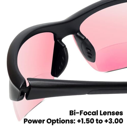 Wraparound Safety Glasses with Integrated Readers – Anti Fog UV Protection Lenses | Protective Wraparound Eyewear - color: Gloss Black Fl41 Pink (2 Pack)