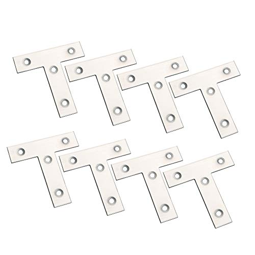 Alise T Flat Brackets,Corner Bracket Corner Brace Mending Plate Repair 60mm x 60mm Stainless Steel Flat Braces for Wood Tables, Chairs, Sofas, Beds, Cabinets, Doors and Windows,Brushed,Pack of 8 - size: 60x60mm, style: Brushed