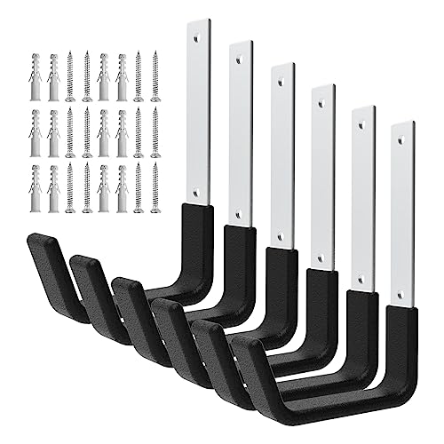 Heavy Duty Utility Hooks - Wall Mount, Hooks for Garage, Hose, Bike, Ladder, Leaf Blower Hanger (6 Medium) - size: 6 Medium