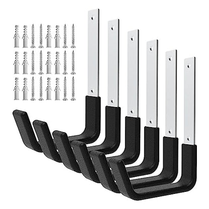 Heavy Duty Utility Hooks - Wall Mount, Hooks for Garage, Hose, Bike, Ladder, Leaf Blower Hanger (6 Medium) - size: 6 Medium
