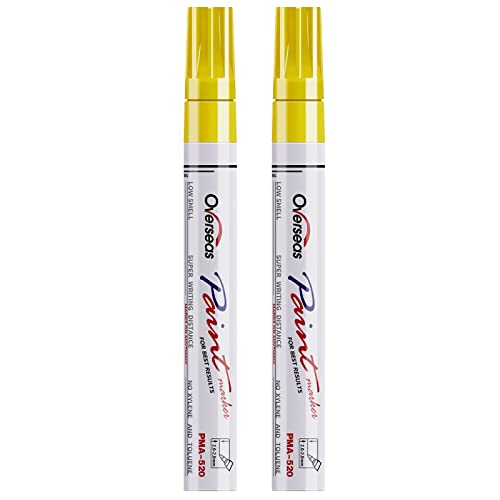 Overseas Permanent Paint Pens Yellow Markers - 2 Pack Single color Oil Based Paint Markers, Medium Tip, Quick Drying and Waterproof Marker Pen for Metal, Rock Painting, Wood, Plastic, Canvas, Mugs - color: Yellow
