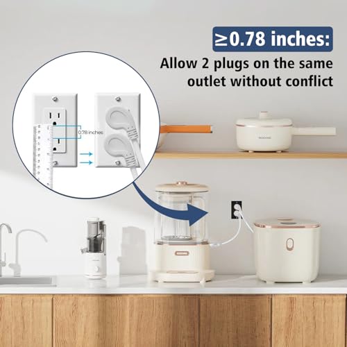 1875W Short Extension Cord,15A 14AWG Low Profile Flat Plug Heavy Duty Extension Cord Outlet Saver 3-Prong Grounded Power Extension Cable (White 1 Feet) - size: White 1 feet