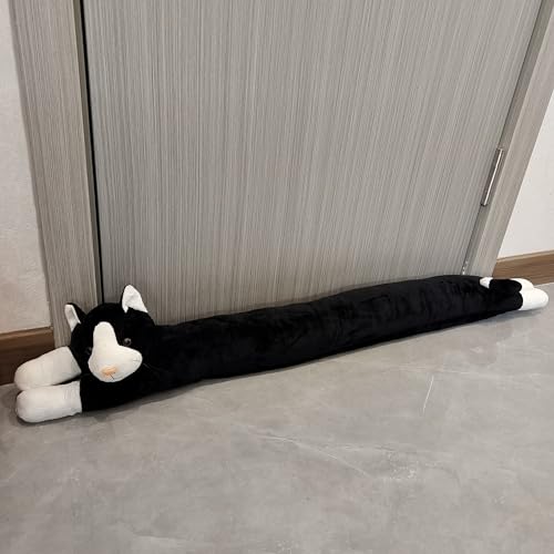 Animal Fabric Under Door Draft Stopper Weather Stripping Sound Proof Bottom Seal Heavy Duty Reduce Noice (Cat)