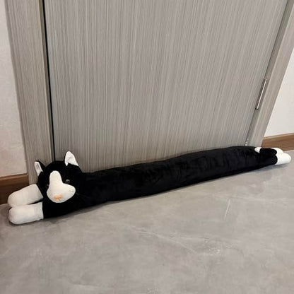 Animal Fabric Under Door Draft Stopper Weather Stripping Sound Proof Bottom Seal Heavy Duty Reduce Noice (Cat)