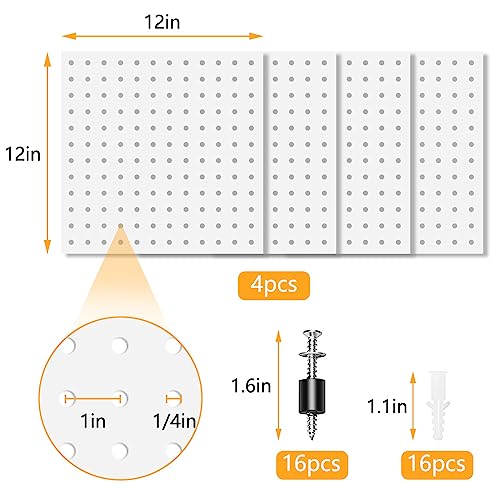 4Pcs Pegboard, Metal Peg Board, Pegboard Wall Organizer Panels Accessories, Mount Display Peg Board Kits for Walls Garage Craft Room Office Workshop, Easy Installation (White) - style: Metal pegboard-4pack