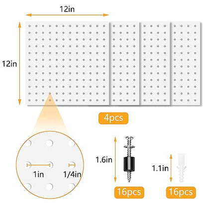 4Pcs Pegboard, Metal Peg Board, Pegboard Wall Organizer Panels Accessories, Mount Display Peg Board Kits for Walls Garage Craft Room Office Workshop, Easy Installation (White) - style: Metal pegboard-4pack