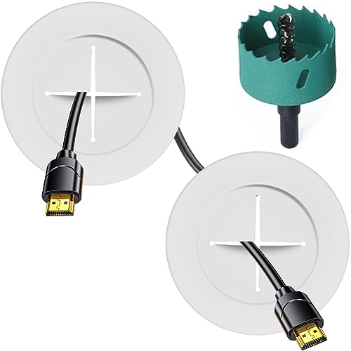 TV Wire Hider Kit for Wall Mount TV, White in Wall Cable Management Kit, Includes 2 Pass Throughs and Hole Saw Drill Attachment for Easy Install - color: White