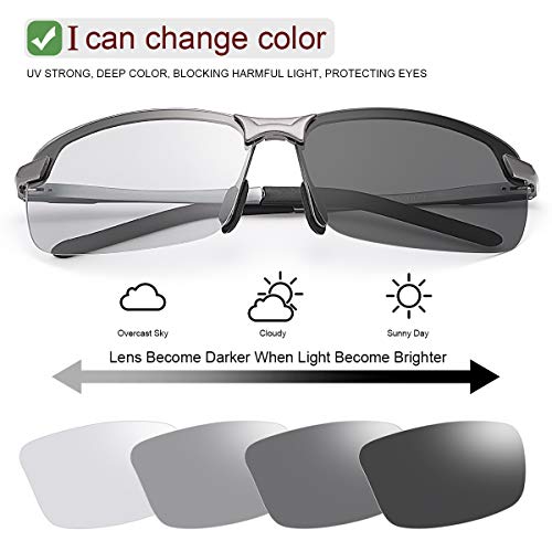 YIMI Men Photochromic Polarized Sports Sunglasses Cycling Fishing Driving Glasses UV Protection Eyeglasses Anti Glare Eyewear - color: 3043 Gun Color