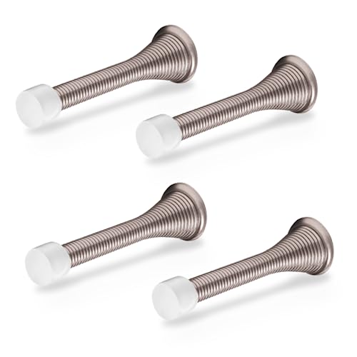Door Stoppers for Wall – Spring Door Stopper with Rubber Tip – 3-1/4" – Pack of 4 – Doorstop – Ideal for Home, Offices, Schools - color: Nickel