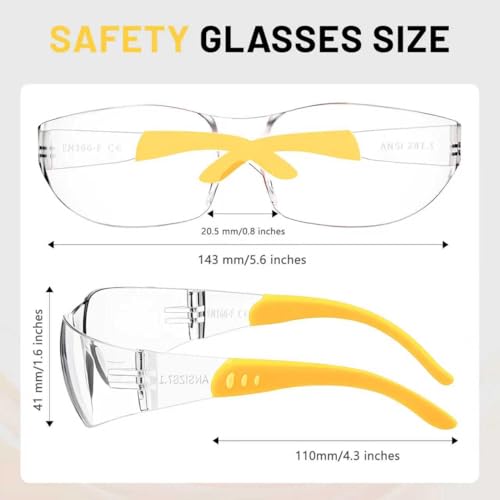 Salfboy Anti Fog Wraparound Safety Glasses Bulk, ANSI Z87.1 Certified for Construction, Yard Work, Laboratories - style: Yellow Leg