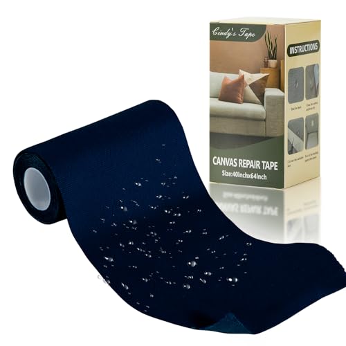 Linen Canvas Repair Tape, 4×63 Inches Navy Blue Waterproof Self-Adhesive Patch for Outdoor Gear, Durable Fabric Tape for Boat Covers,Couch,Tents, Sofas, Sun Shades, Awnings,Lounge Chairs - color: Navy Blue