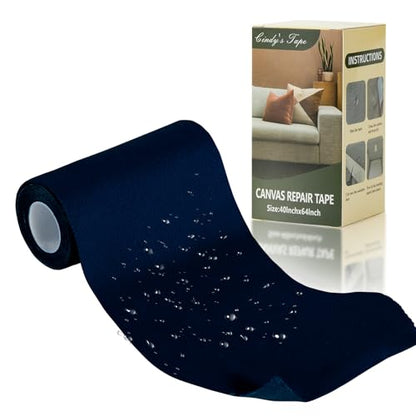 Linen Canvas Repair Tape, 4×63 Inches Navy Blue Waterproof Self-Adhesive Patch for Outdoor Gear, Durable Fabric Tape for Boat Covers,Couch,Tents, Sofas, Sun Shades, Awnings,Lounge Chairs - color: Navy Blue