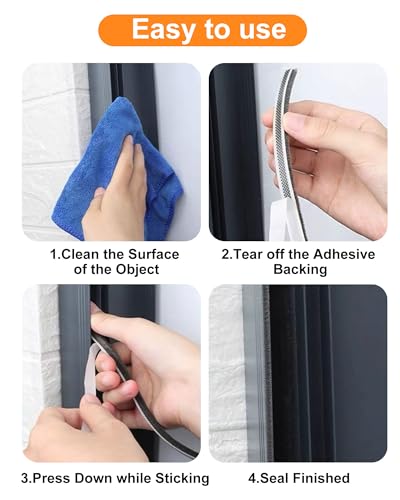 Weather Stripping Door Window Seal, 33Ft Self-Adhesive Brush Door Soundproofing Seal Strip for Sliding Windows and Door Frames, 0.35" Wide x 0.2" Thick