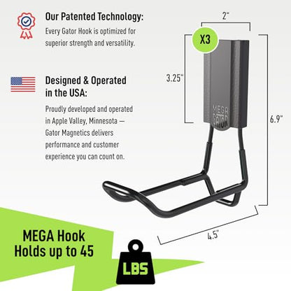 GATOR MAGNETICS MEGA 4.5 in Closed Hooks, 45 lb Heavy Duty Magnetic Hooks for Steel Surfaces, Patented Easy-Release, Non-Slip Grip – Storage & Organization, Garage, Home Tools & Gear Storage – 3 Pack - size: 4.5", style: Closed