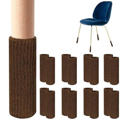 16 PCS Brown Furniture Leg Socks - Small Knitted Chair Leg Floor Protectors for Hardwood Floors - Fits Round and Square Legs - High Elastic Bar Stool Chair Leg Covers Furniture Caps Set for All Shapes - size: 16 Pcs Brown Small