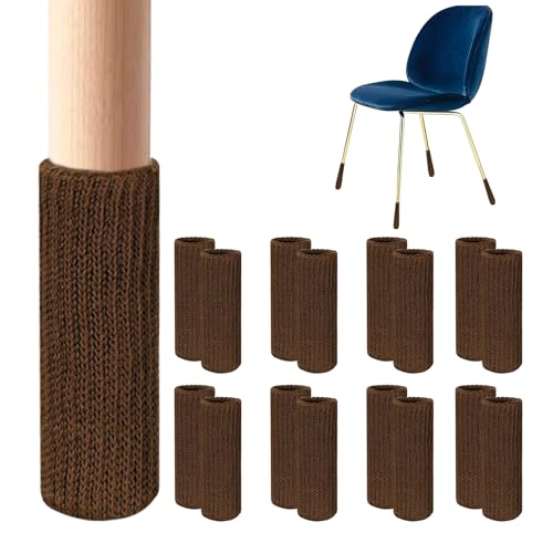 16 PCS Brown Furniture Leg Socks - Small Knitted Chair Leg Floor Protectors for Hardwood Floors - Fits Round and Square Legs - High Elastic Bar Stool Chair Leg Covers Furniture Caps Set for All Shapes - size: 16 Pcs Brown Small
