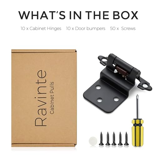 Ravinte 10 Pack 5 Pairs 3/8 inch Inset Kitchen Cabinet Door Hinges Black Semi-Concealed Face Mount Cabinet Hardware Self-Closing Hinges with Door Bumpers&Screwdriver - color: Matte Black