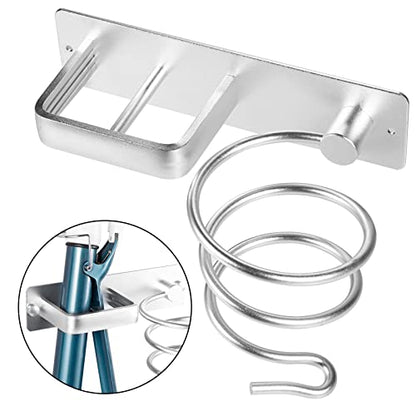 YUET Hair Dryer Holder Hairdryer Station Wall Mounted Shelf Bracket Straightener Stand Hanger Organizer Blow Storage with Cable Tidy Rack for Dressing Table Bathroom Aluminum Professional, Silver - color: Silver