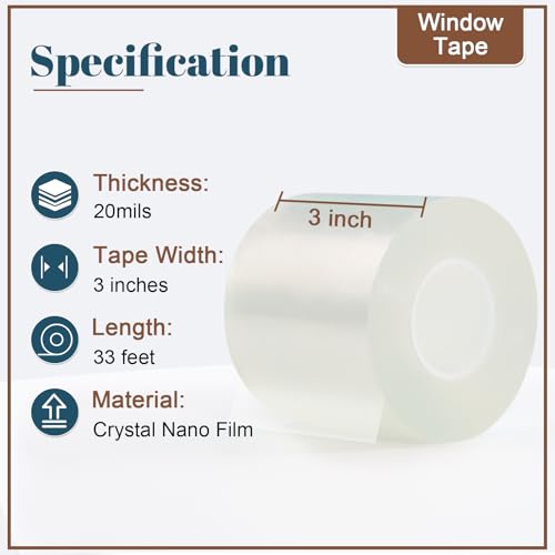 Window Sealing Tape 3 Inch x 33 Ft Transparent Insulation Waterproof Nano Draft Isolation Tape for Window and Bathroom Shower Glass Side Gaps - style: 3 Inch × 33 Ft