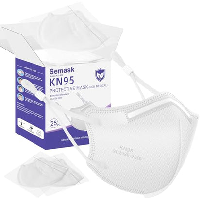 KN95 Adjustable Masks 25 Pack, Individually Wrapped Disposable Masks with Adjustable Ear Loops - color: White
