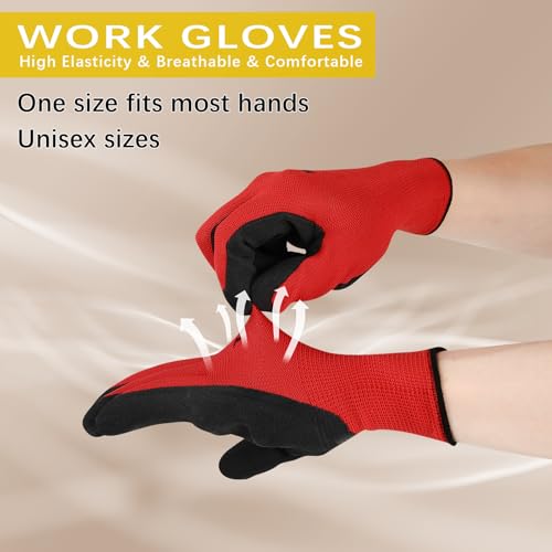 gardening gloves,garden gloves for women,Breathable latex dipped,Suitable for weeding and warehouse handling - color: 8 Pairs Red Gloves