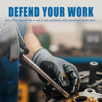 PROMEDIX P Nitrile Coated Work Gloves,MicroFoam Safety Work Gloves Men,Seamless Knit Nylon&spandex Gloves with Grip - color: 3 Pairs