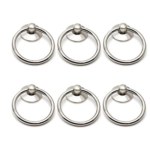 Drawer Ring Pull Drop Ring Knobs in Silver Tone - (6 Pcs)