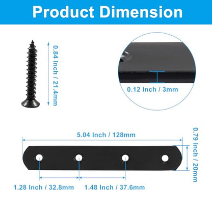 8 Pcs 5 Inch Straight Bracket, Stainless Steel Flat Mending Brace, Black Connector Plate with Mounting Screws & Screwdriver for Furniture Repair, Fixing - size: Black, 5" x 0.8"