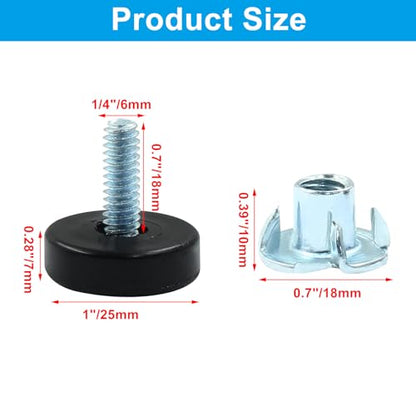 16 Pcs 1/4" Furniture Leveling Feet Adjustable Table Levelers T-Nut Kit Chair Glide Leveling Screw in Threaded for Patio Furniture Tables Chairs - size: 1/4" with T-Nut