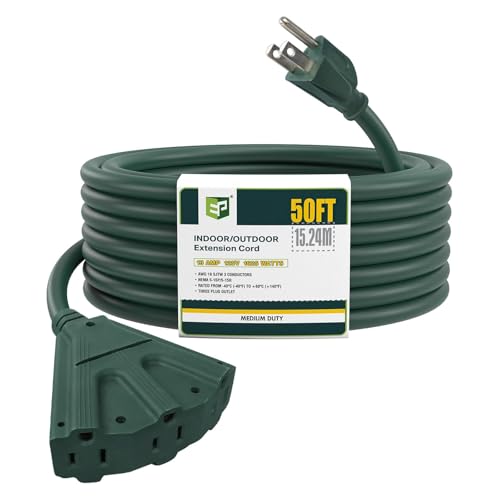 EP 50 Ft 16 Gauge Green Indoor Outdoor Extension Cord with 3 Outlets, 13A 1625W 125V, 16/3 SJTW Power Cord, 3 Prong Grounded Plug for Lights, Garden and Major Appliances, ETL Listed - color: Green, size: 50ft