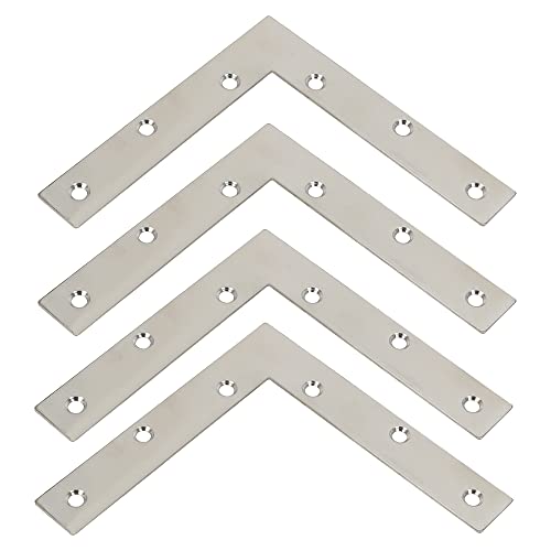 Alise L Flat Brackets,Corner Bracket Corner Brace Mending Plate Repair 4.8''x4.8'' Stainless Steel Flat Braces for Wood Tables, Chairs, Sofas, Beds, Cabinets, Doors and Windows,Brushed,4Pcs - size: 120x120mm(4pcs), style: Brushed