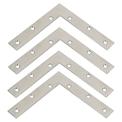 Alise L Flat Brackets,Corner Bracket Corner Brace Mending Plate Repair 4.8''x4.8'' Stainless Steel Flat Braces for Wood Tables, Chairs, Sofas, Beds, Cabinets, Doors and Windows,Brushed,4Pcs - size: 120x120mm(4pcs), style: Brushed