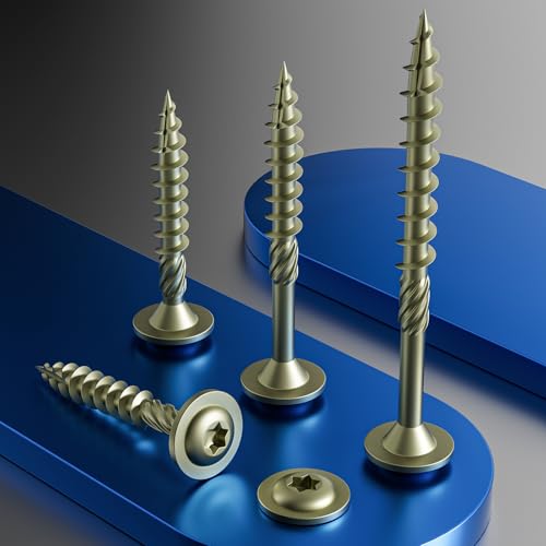 Wensilon (1 lbs)#8 x 2 Yellow Lag Screws, Structural Wood Screw, Heavy Duty Construction Screw, Rust Resistant, Washer Head, Black Coated Exterior Wood Screws, Star Drive with Bit - color: Yellow, size: #8 x 2"